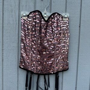 Pink Sequin Bustier with Garter Belts